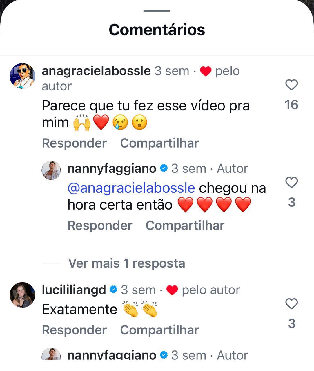 Print original 1 de comentários nos conteúdos da Nanny, com respostas da autora