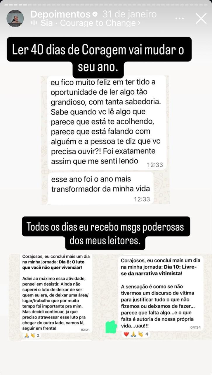 Print original com relatos de leitores de 40 Dias de Coragem