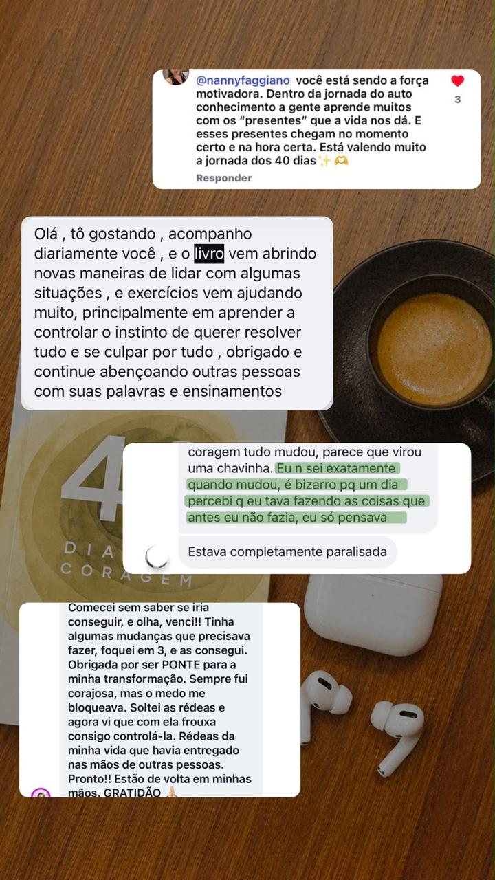 Print original com depoimentos sobre o livro e a jornada dos 40 dias